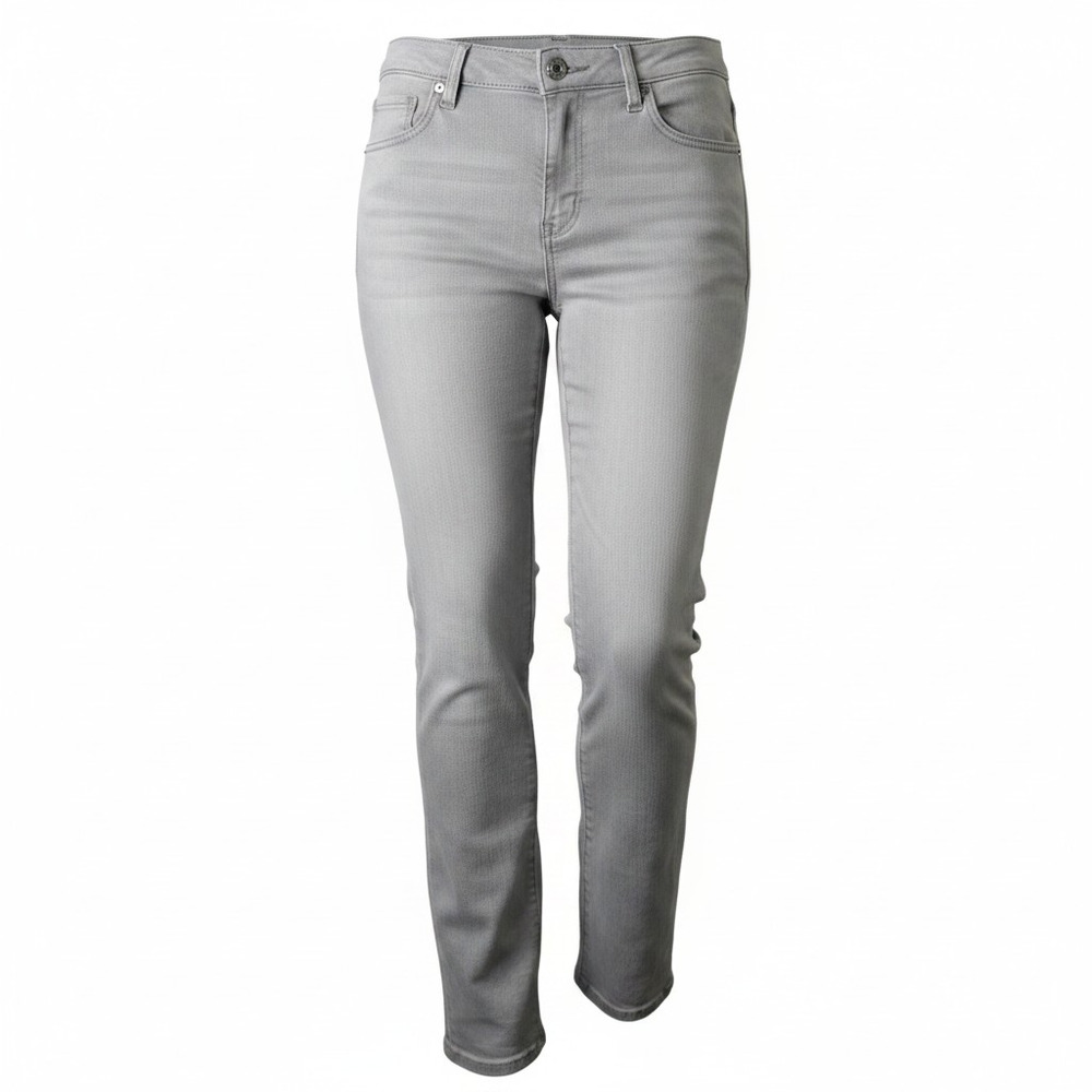 Gray Boyfriend Jeans Women Mid Rise Distressed Straight Leg Stretch Casual Denim
